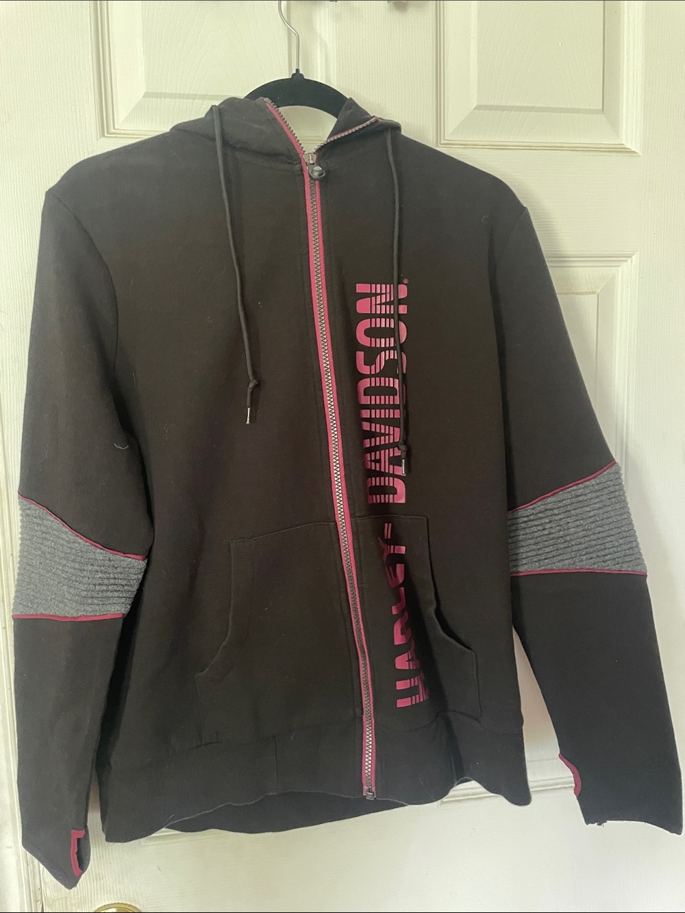 Harley-Davidson Black & Pink Kids Zip Hoodie with Bold Vertical Logo
